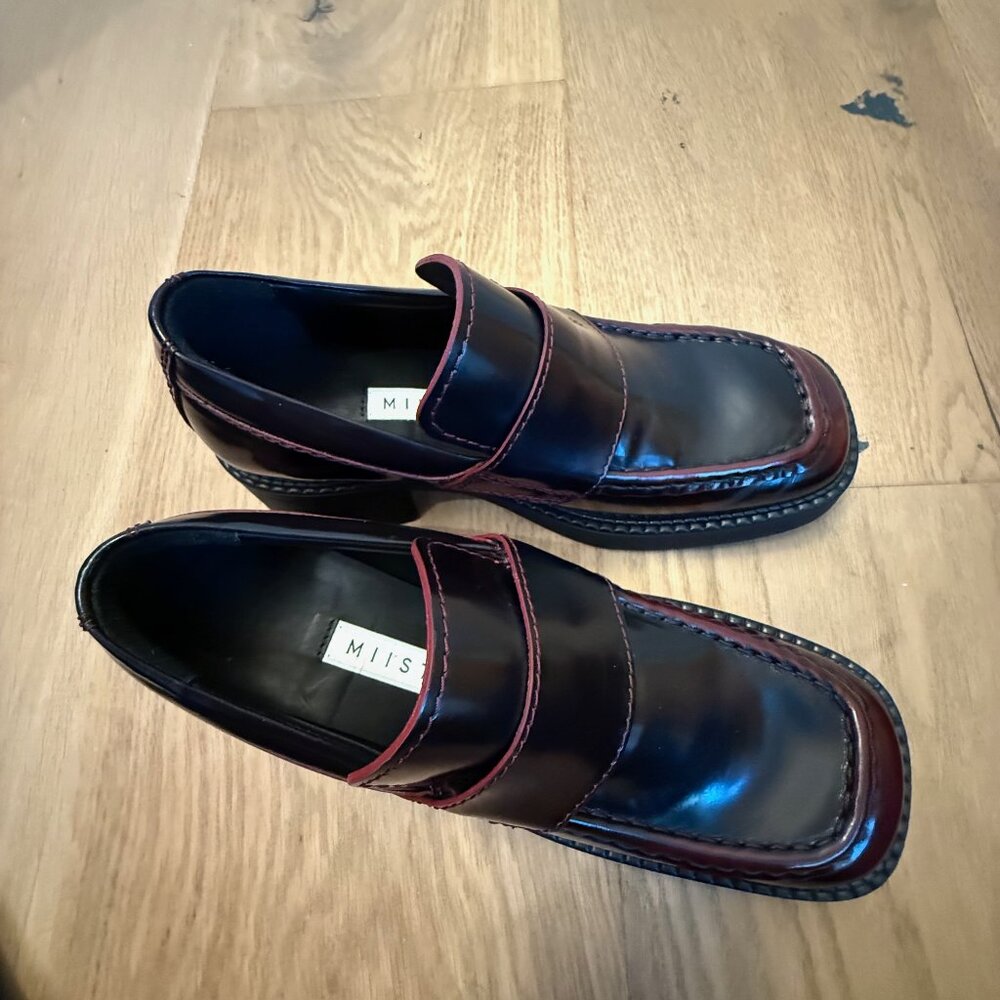 NIB! SOLD OUT COLOR! MIISTA KARINA BURGUNDY BRUSH OFF LEATHER LOAFERS sz38 - Picture 4 of 15